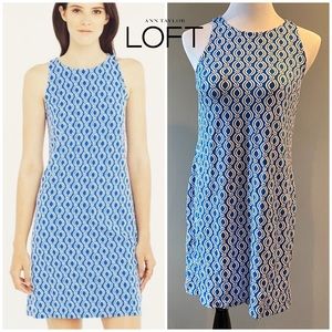 LOFT Shift Dress Chain Print Daphne Blue PS